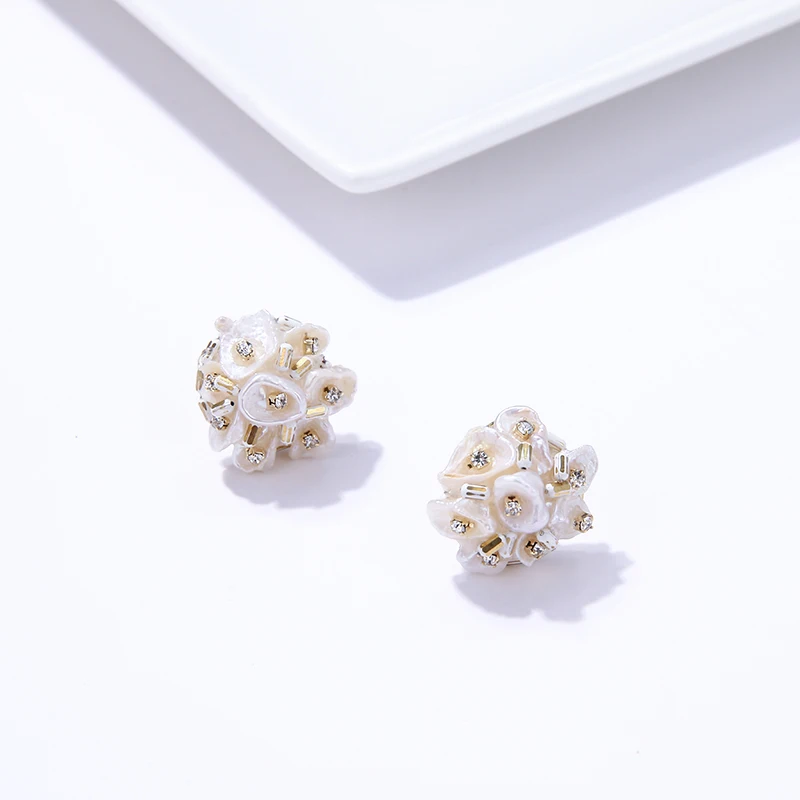 Yhpup Beautiful Trendy Korean Elegant Natural Pearls Stud Earrings Exquisite Flower Baroque Brincos for Bride Wedding Party Gift | Украшения