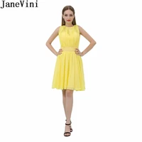 janevini in stock yellow chiffon short bridesmaid dresses 2018 beaded sequins girls prom dress knee length wedding party gowns