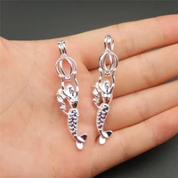 10pcs bright silver mermaid pearl cage necklace pendant aromatherapy essential oil diffuser mermaid charms for jewelry making