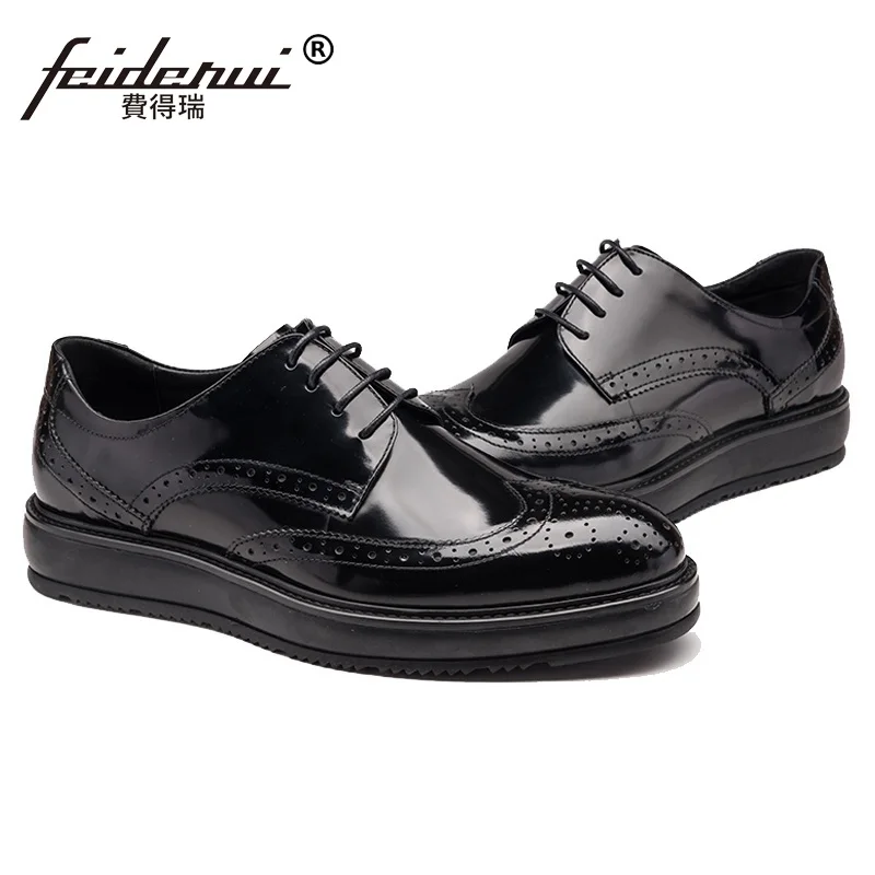 Туфли оксфорды мужские из лакированной кожи на плоской платформе с круглым