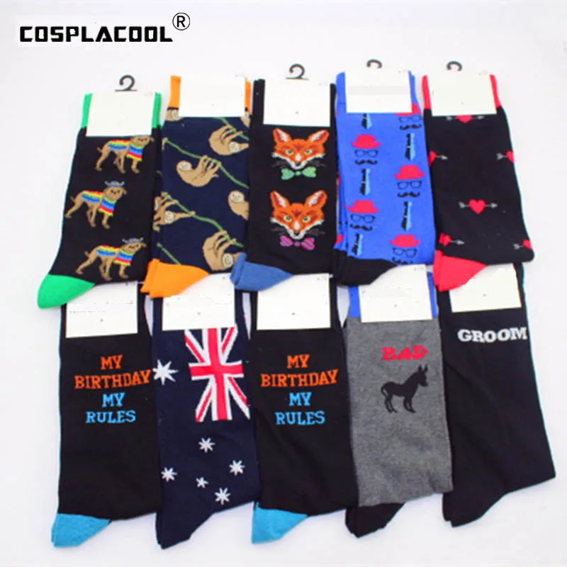 Забавные Носки Happy Cactus/Penguin/Cherry/National Flag мужские носки с креативным рисунком для