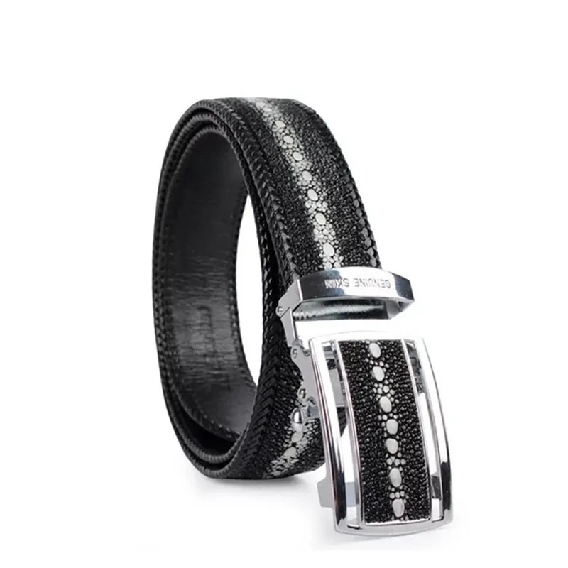 Business Style Genuine Stingray Leather Knitted Border Automatic Buckle Men's Waist Strap Exotic Pearl Fish Skin Male Belt | Аксессуары