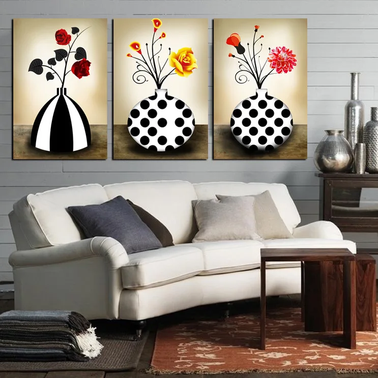 4 панели абстрактная Настенная картина винтажная ваза декор живопись красный