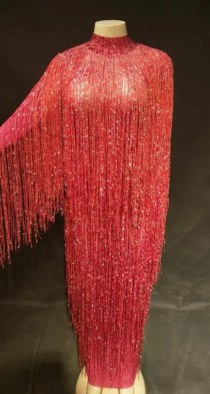 Dress 2 8 цветов, женское сексуальное сценическое Сетчатое трикотажное платье с блестящими кисточками, вечерние танцевальные костюмы для ночного клуба - Цвет: Dress 2