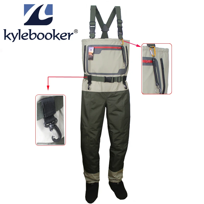Men's Fishing Chest Waders Breathable Stocking Foot Wader Lightweight Convertible Hunting Wading Pants  Kit for Fly Fishing