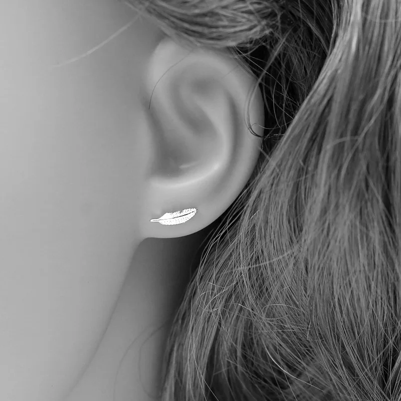 

Real 925 Sterling Silver Feather Stud Earrings for Women Girls Jewelry brincos oorbellen aros de plata 925