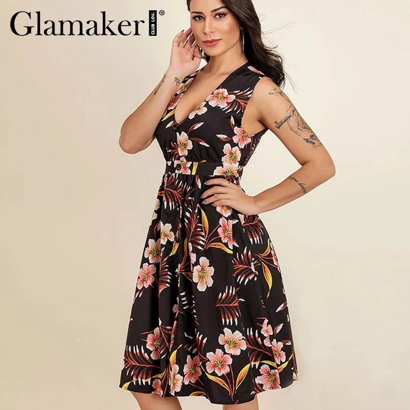 Glamaker сексуальное платье миди с цветочным принтом женское летнее пляжное
