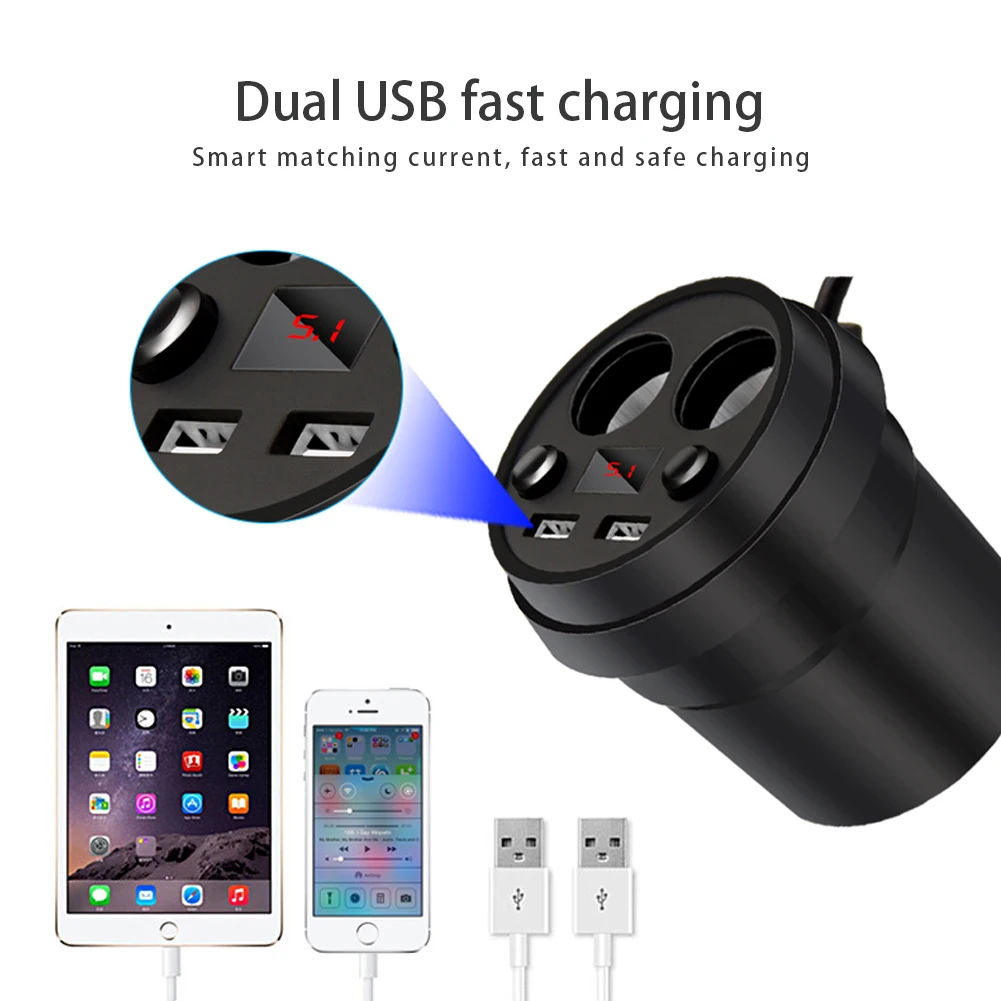 AZiMiYO Dual USB Автомобильное зарядное устройство для Xiaomi iPhone автомобильное зарядное устройство с 2 гнездами прикуривателя для gps DVR зарядное устройство