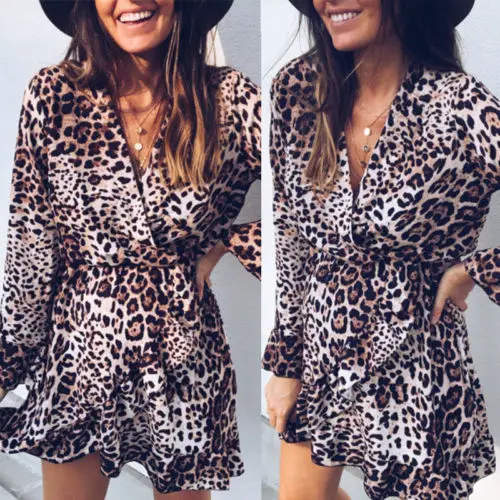 Fashion Women Leopard Snakeskin Dress Evening Party Beach Club Wear Lady Mini Printed Loose Clothing | Женская одежда
