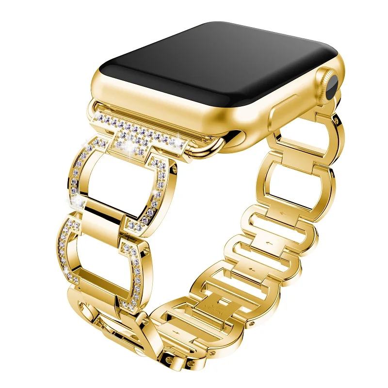 Ремешок из нержавеющей стали для Apple Watch, стразы, бриллиантовые полосы 38 мм, 42 мм, серия 3, 2, 1, для Apple Watch 40 мм, 44 мм, серия 4, 5 - Цвет ремешка: gold