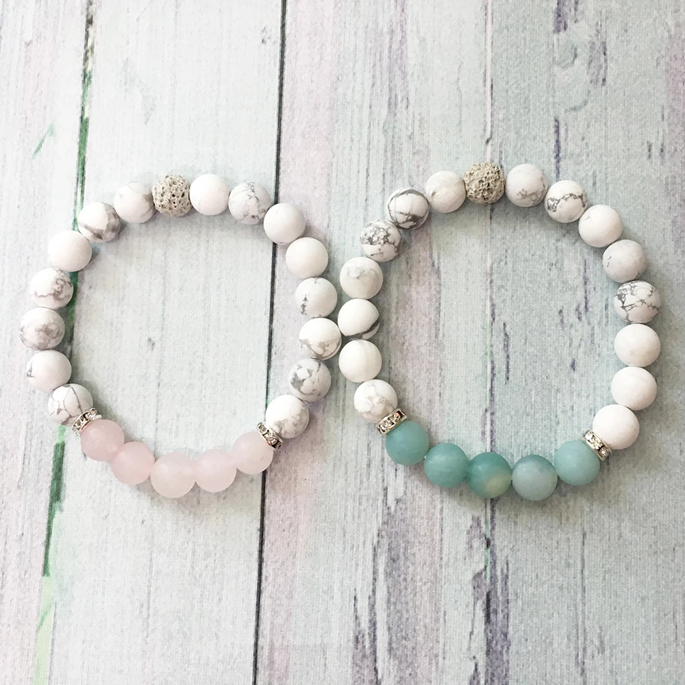 Браслет Ruberthen из натурального камня модный дизайн матовый белый браслет Howlite Rose