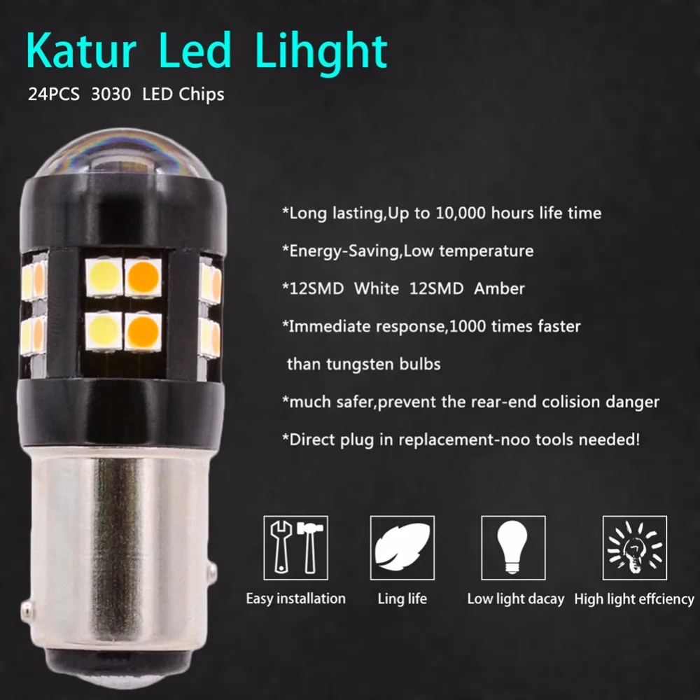 Katur 2 шт. BAY15D 3157 7443 Switchback LED двухцветная лампа передний указатель поворота Янтарный