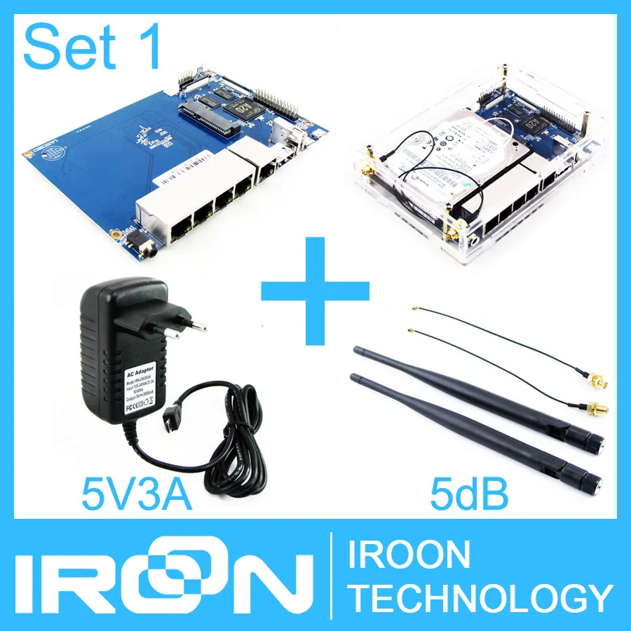 BPI R1 комплект 1: доска + прозрачный чехол 5dB антенна 5V3A Мощность адаптер. банан PI