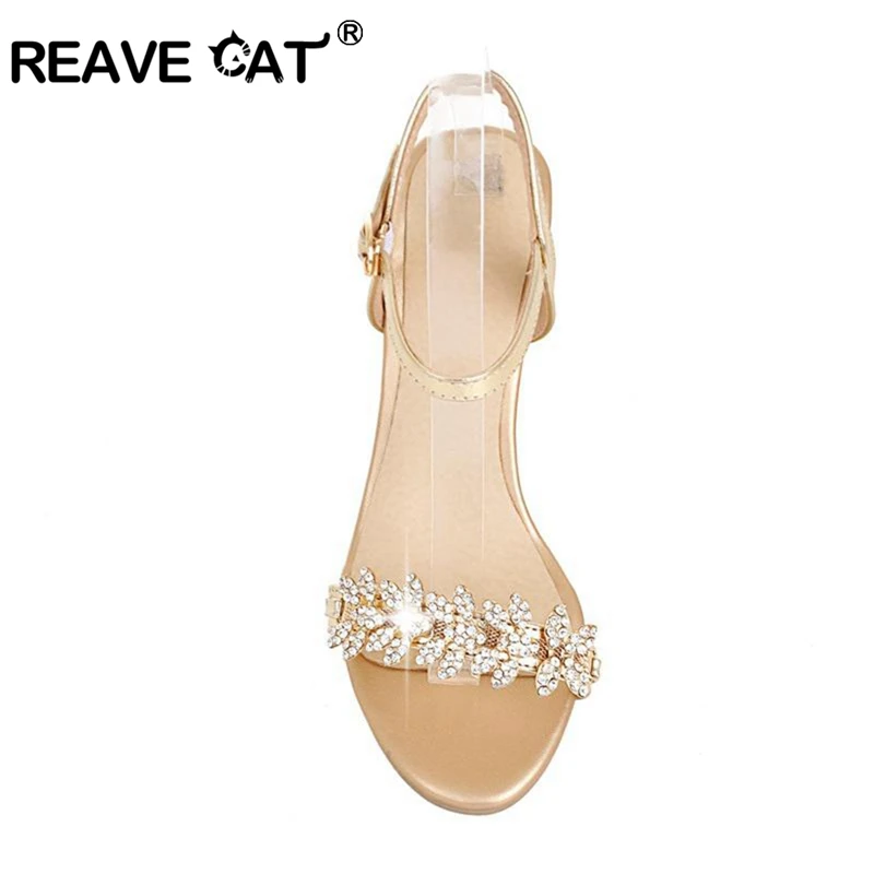 Женские босоножки на танкетке REAVE CAT новые модные блестящие серебристого и