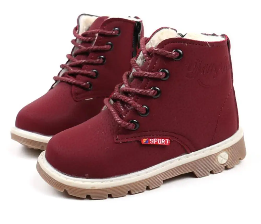 wine red plus velvet От 1 до 5 лет, новые зимние теплые бархатные Ботинки martin для маленьких мальчиков и девочек, сапоги для малышей обувь для снега - Цвет: wine red plus velvet