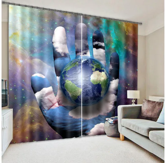 

Creative Picture The Earth In The Palm 3D Window Curtain For Living Room Office Room