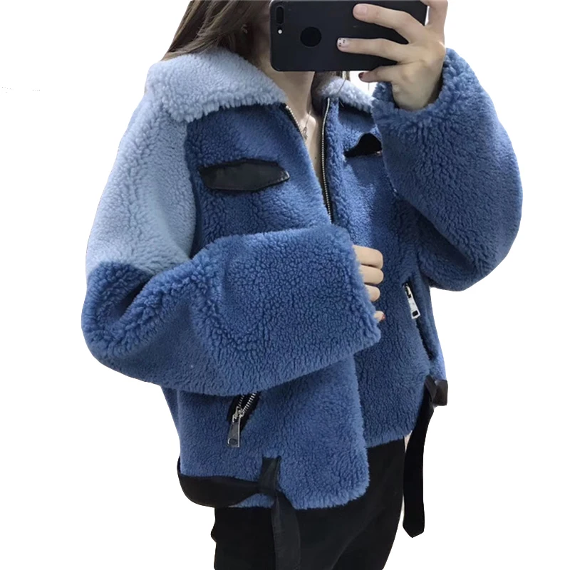 Модное женское пальто из овечьего меха, зимняя куртка для женщин, Новое поступление, шикарная верхняя одежда с карманами на молнии из искусственного меха, короткие женские зимние пальто