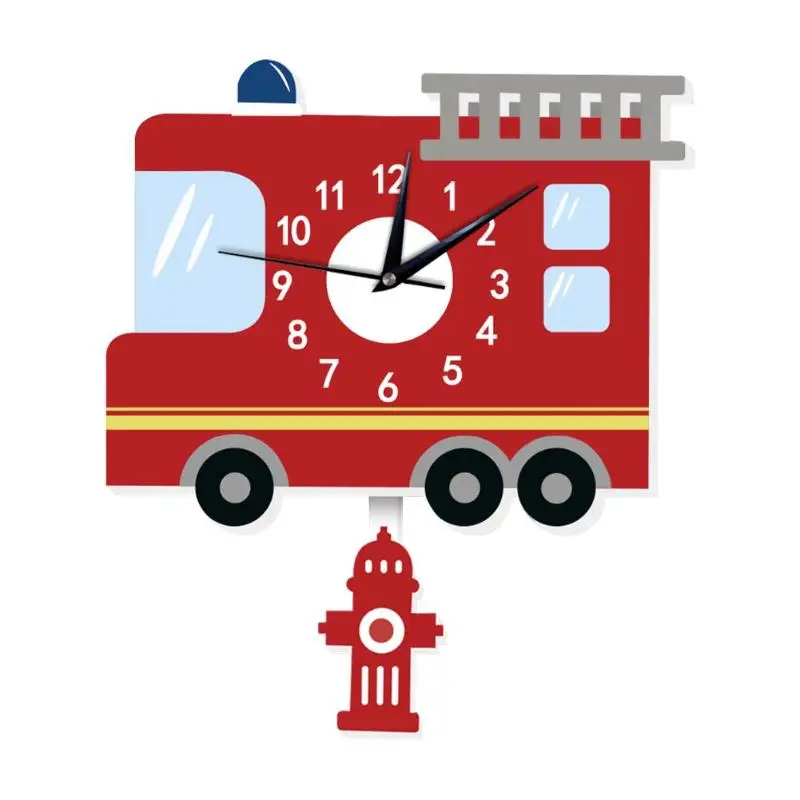Fire Engine Shape Мультяшные настенные часы с животными, американский пожарный двигатель, настенные Подвесные часы для детей, украшения для спальни, украшение для дома - Цвет: Fire Engine Shape