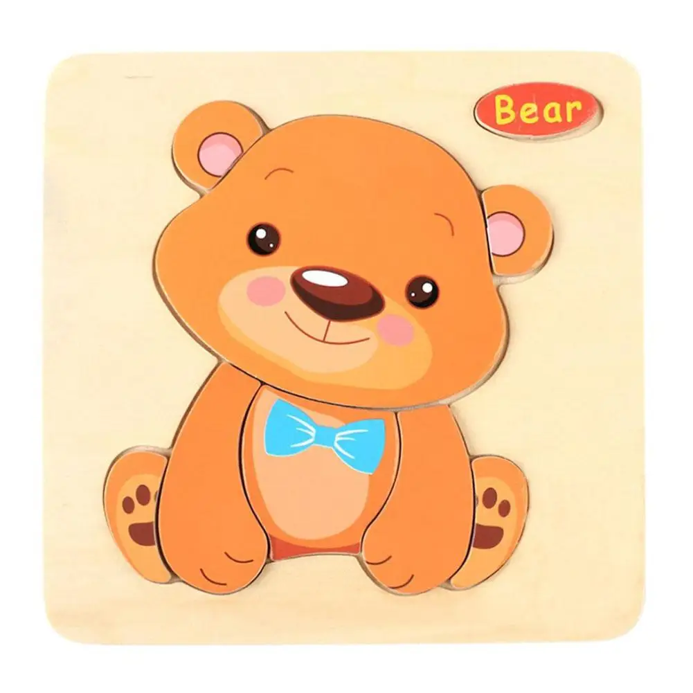 Little Bear 1 шт. детские игрушки Мультяшные 3D детские игрушки-головоломки животные деревянные головоломки детские развивающие игрушки для детей подарок - Цвет: Little Bear