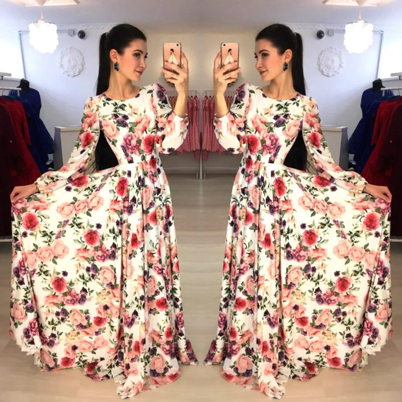 Новинка 2019 женское напольное платье в богемном стиле с цветочным принтом