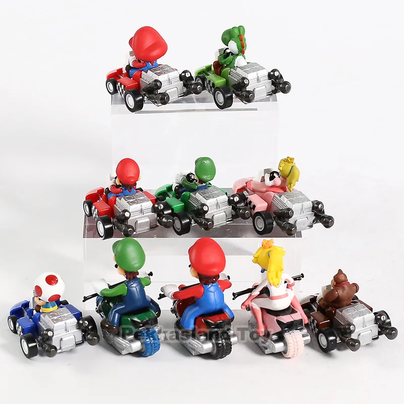 10 шт./компл. аниме Figura Super Mario Bros Kart Pull Back автомобиль милый ПВХ фигурка Коллекционная кукла модель игрушки для детей