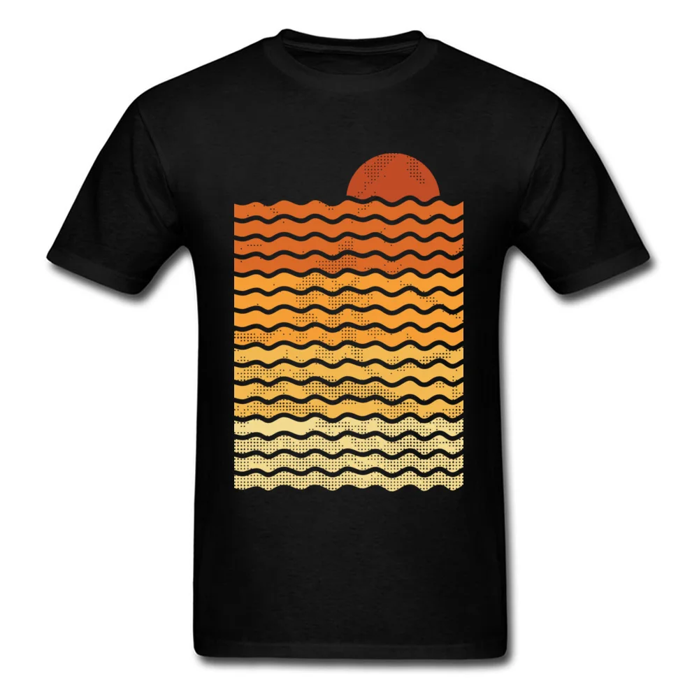 Мужские Винтажные футболки в полоску Sunset On The Beach черные с коротким рукавом