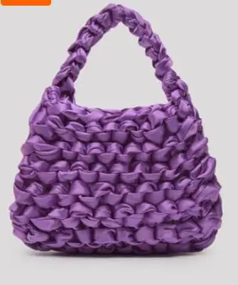 purple Мини флуоресцентная сумка для отдыха на море, атласная шелковая веревка, Сумка с узлом, женская модная тканая сумка, новинка, корейские маленькие Ретро кошельки - Цвет: purple