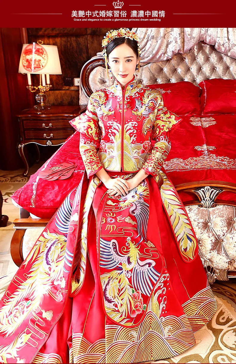 Chinese Traditional Dress Qipao Embroidery Dragon Phoenix Bride Wedding Modern Cheongsam Oriental Dresses Women And Men | Тематическая