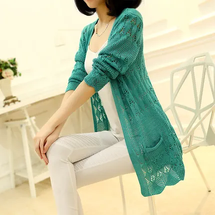 Spring and Autumn new women's hollow knit cardigan sweater long loose (6 colors optional) |