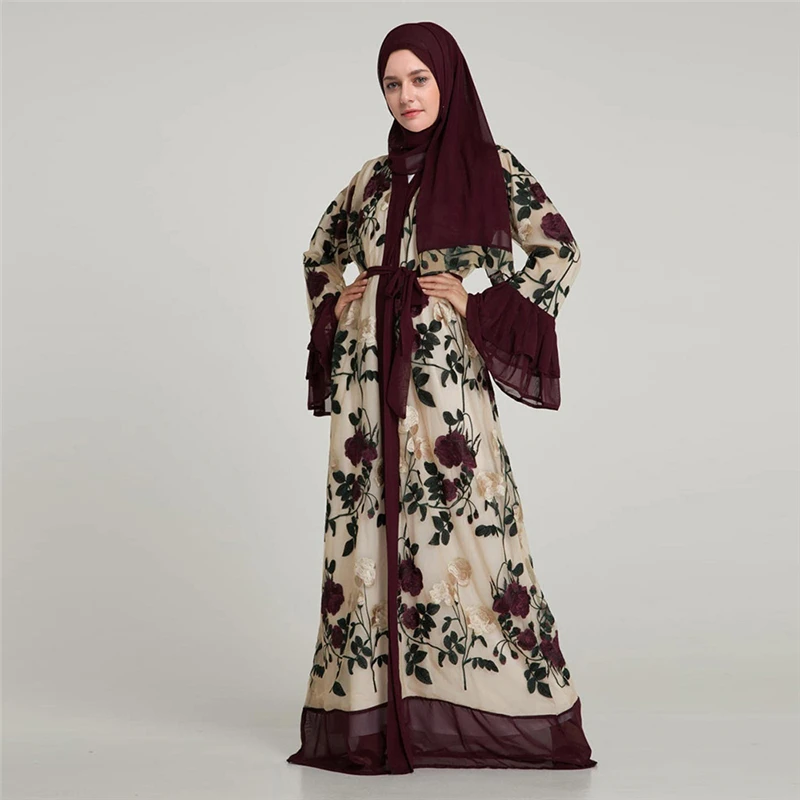 Женское кимоно с блестками Abaya мусульманское платье вышивкой в стиле Рамадан