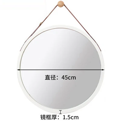 D45cm-White Круглое настенное зеркало из искусственной кожи, декоративное зеркало с подвесным ремешком для ванной комнаты, зеркало для макияжа, включая крючок, домашний декор mx3071411 - Цвет: D45cm-White
