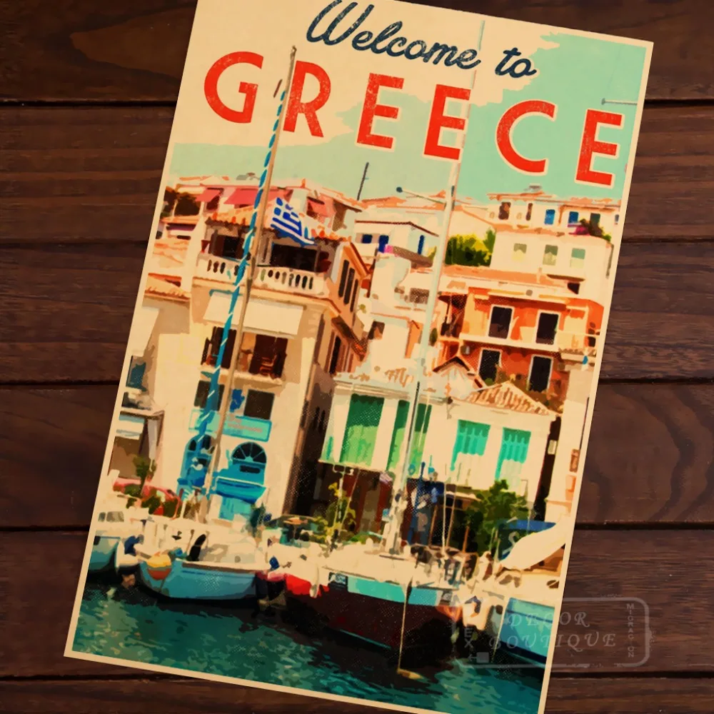 Добро пожаловать в Грецию рамка для комнаты винтажная декоративная крафт-бумага