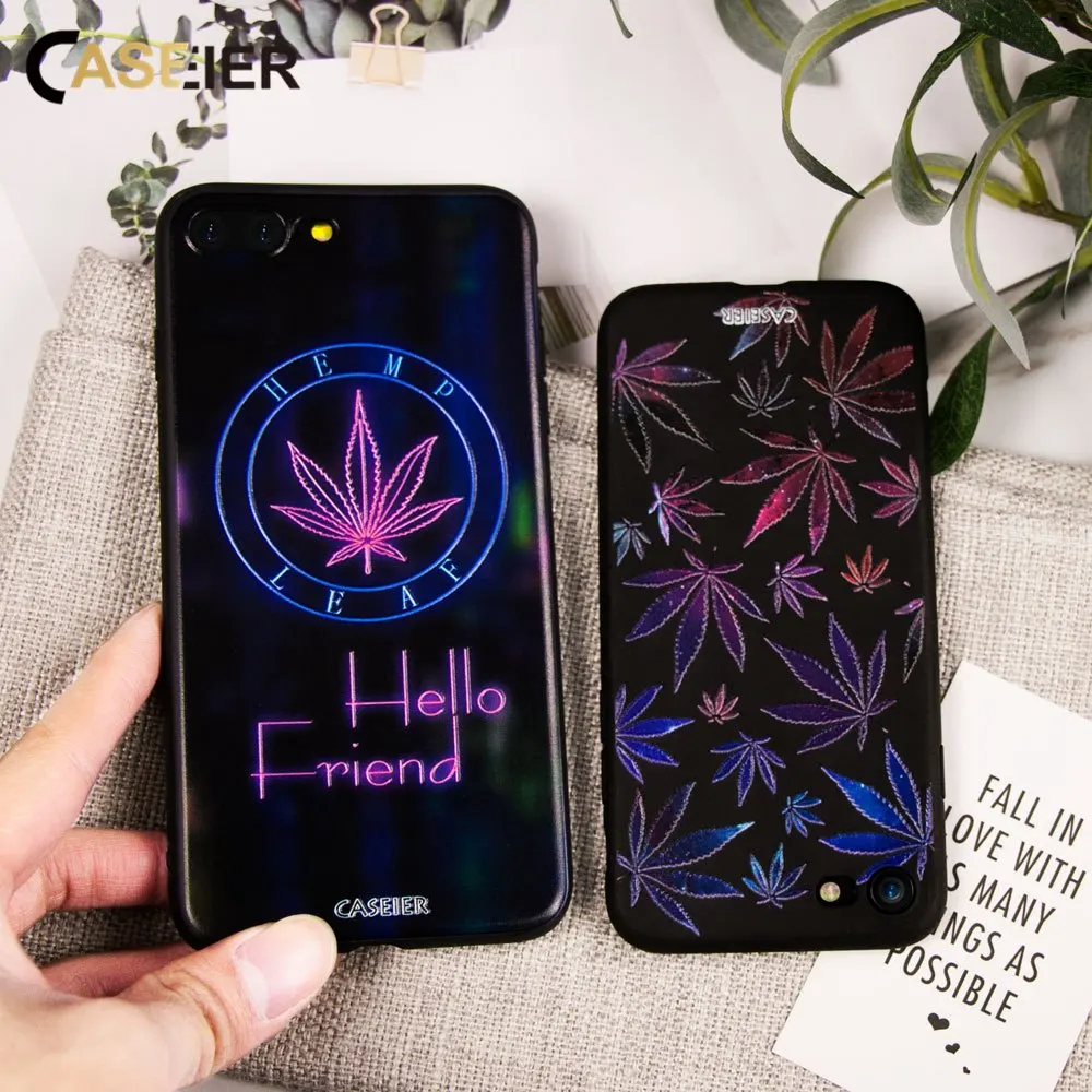 CASEIER Soft TPU Phone Case For iPhone X Luxury Leaves Patterned Black Cases 6 6s Plus 7 8 Sexy Funda Capinha |