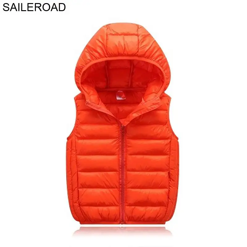 orange SAILEROAD 3-13Yrs Down Cotton Детская куртка без рукавов Жилет для подростков Жилет для девочки с капюшоном Зимний жилет для больших мальчиков - Цвет: orange