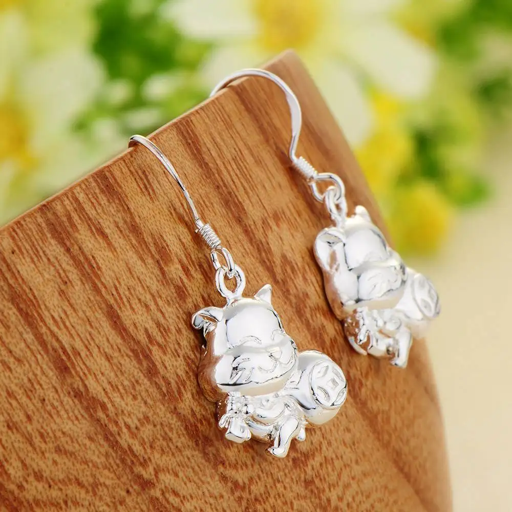 Свиной медведь блестящие высококачественные посеребренные серьги для женщин