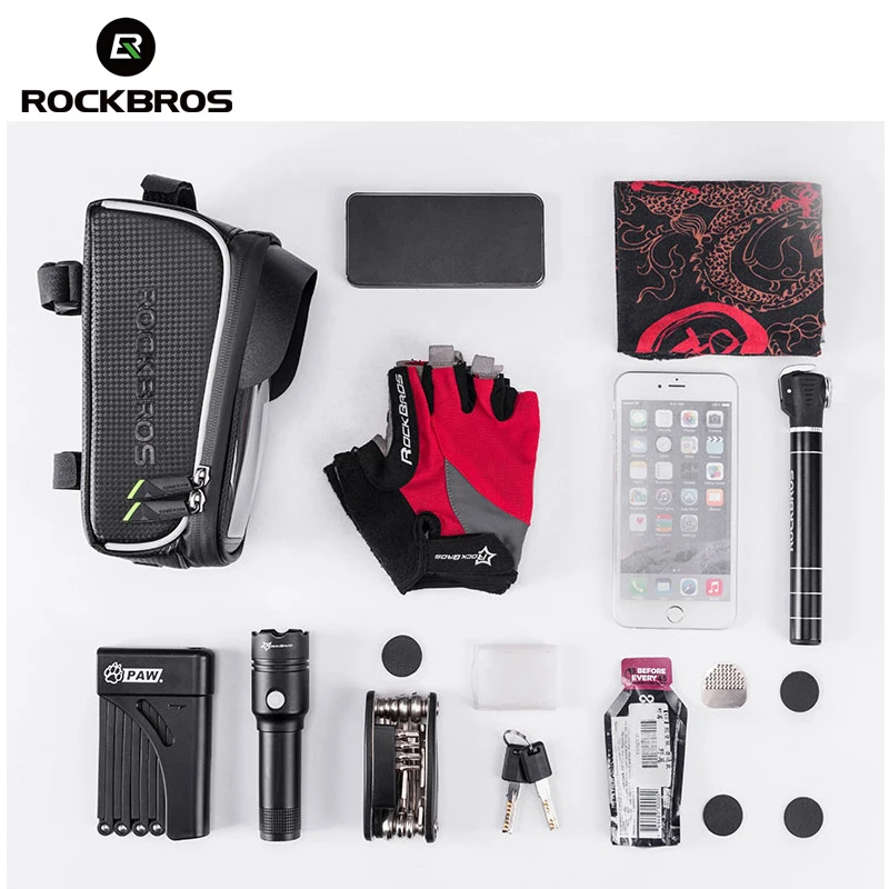 rockbros cycling bag mtb bike bicycle waterproof top tube frame saddle 6 inch touch screen bag phone case bicycle accessories free global shipping
