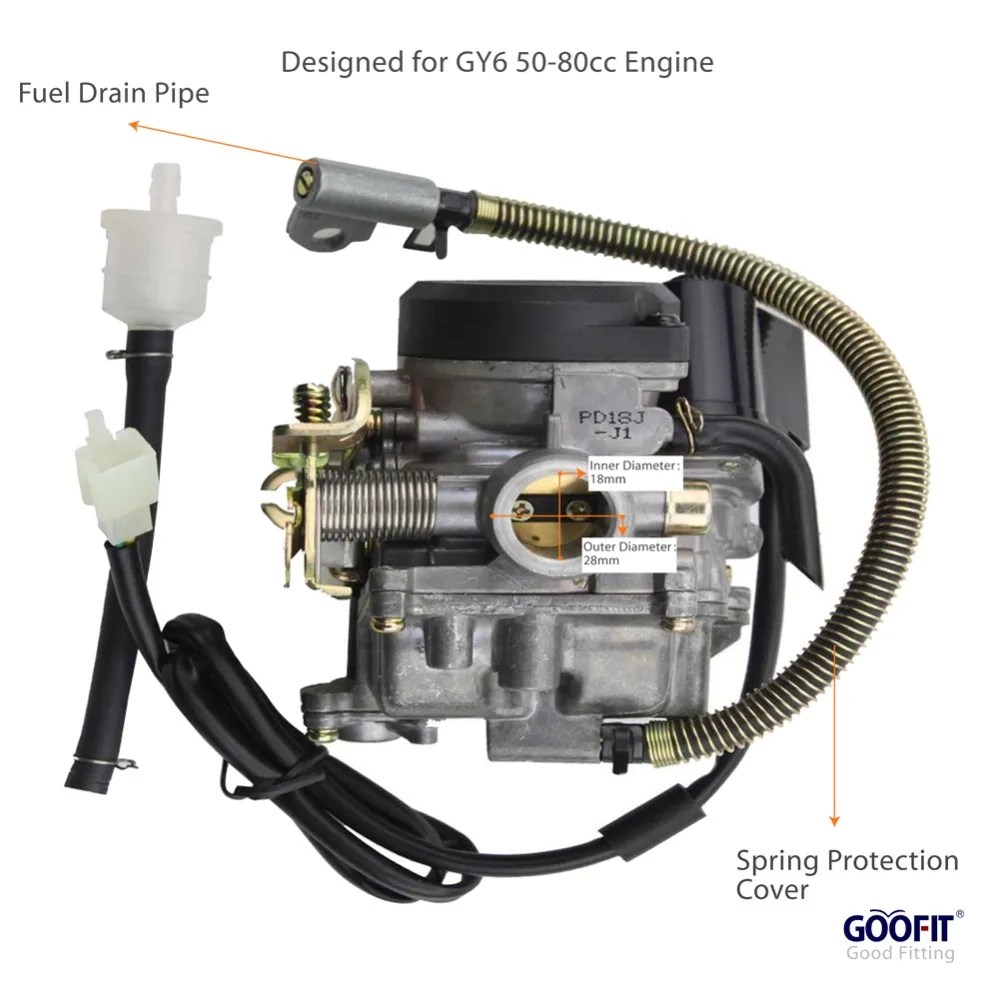 GOOFIT PD18J карбюратор 18 мм carb с ускорителем насос для GY6 50cc Мопед ATV Go Kart N090 016|pd18j