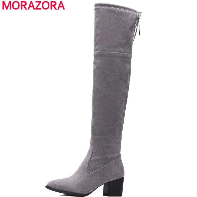 MORAZORA/Большие размеры 34 46 2020 новые сапоги выше колена женская обувь высокие до