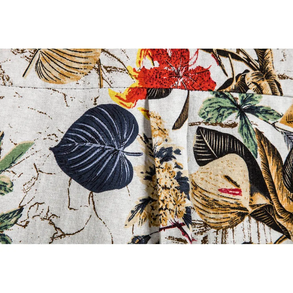 Summer Mens Shirt chemise Ethnic Short Sleeve Casual Cotton Linen Printing Hawaiian Shirt Men Blouse camisa masculina streetwear