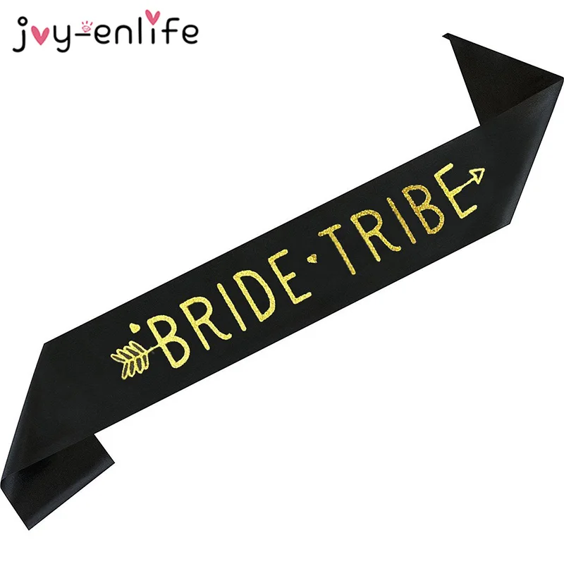 6pcs/set Satin Bride Team Sash Bachelorette Party for Hen Wedding Bridal Shower Black with Gold Letter | Дом и сад