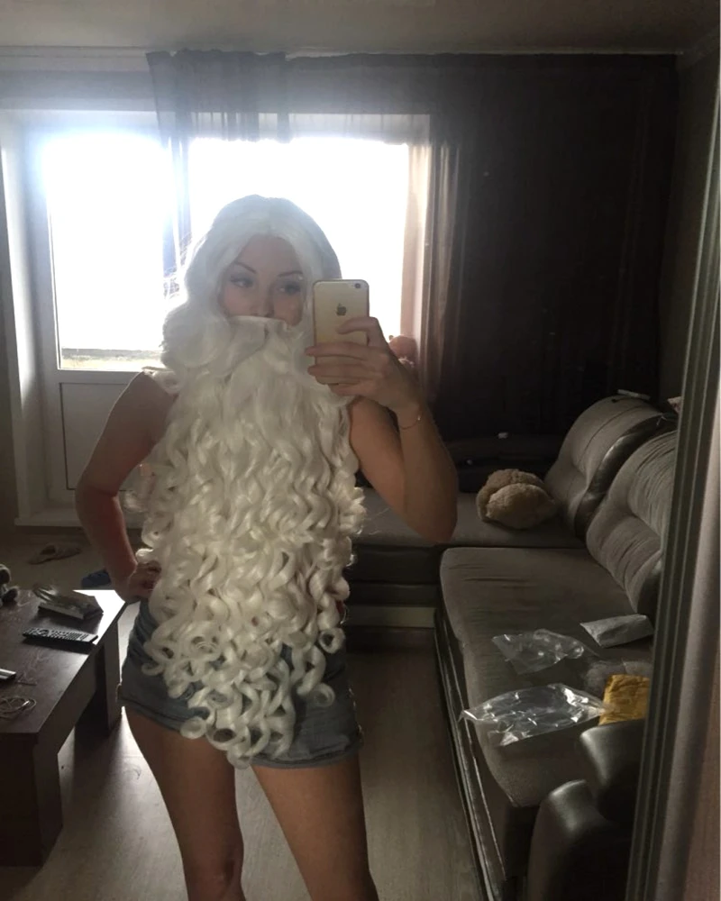Morematch Christmas Gift Santa Claus Wig and Beard Synthetic Hair Short Cosplay Wigs for Men White Hairpiece Accessories Hat