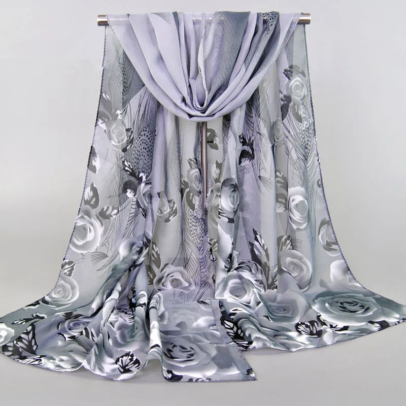 Рекламная акция из Индии 2017 шифоновые Полиэстеровые шарфы с принтом роз Женская