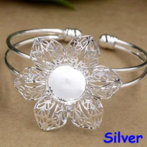 Silver Fit 15 мм Медь браслет с короной базы Заготовки круглые Винтаж узор DIY цветок браслет Браслеты 2 шт./лот K05261 - Цвет: Silver