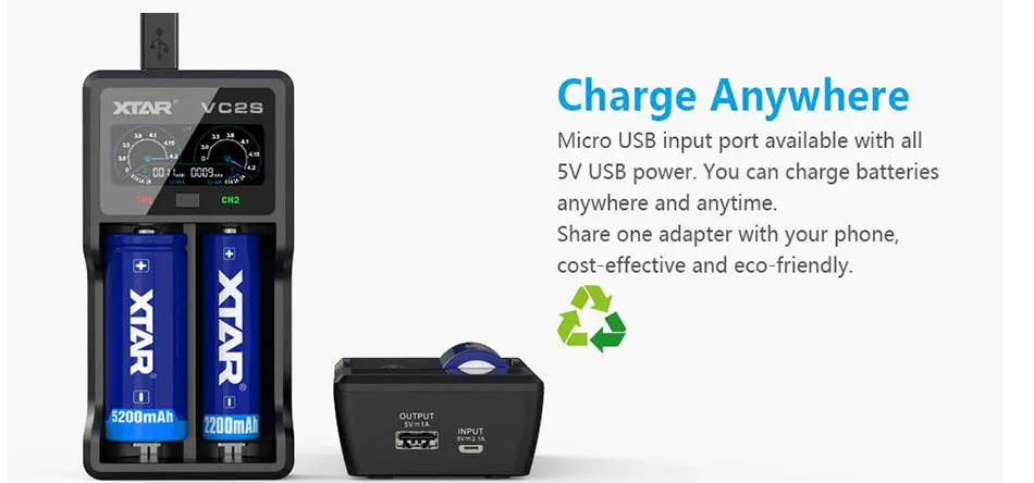 XTAR VC2 VC2S VC4 VC4S красочные VA ЖК-дисплей Экран с эффектом приближения c зарядкой Micro-USB Питание Портативный относится к 3,6 V/3,7 V литий-ионный Тип/IMR/INR/ICR 18650 26650