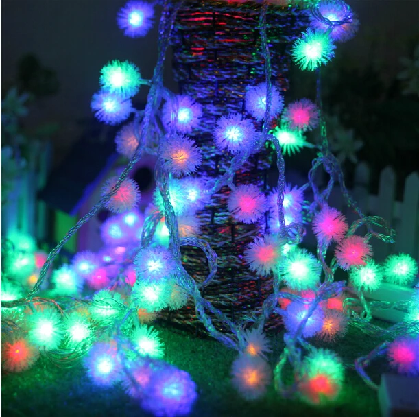 

10M 100 LED Furry Ball RGB Edelweiss Snowflake led String Strip Fairy Light colorful color changing Holiday Christmas Xmas