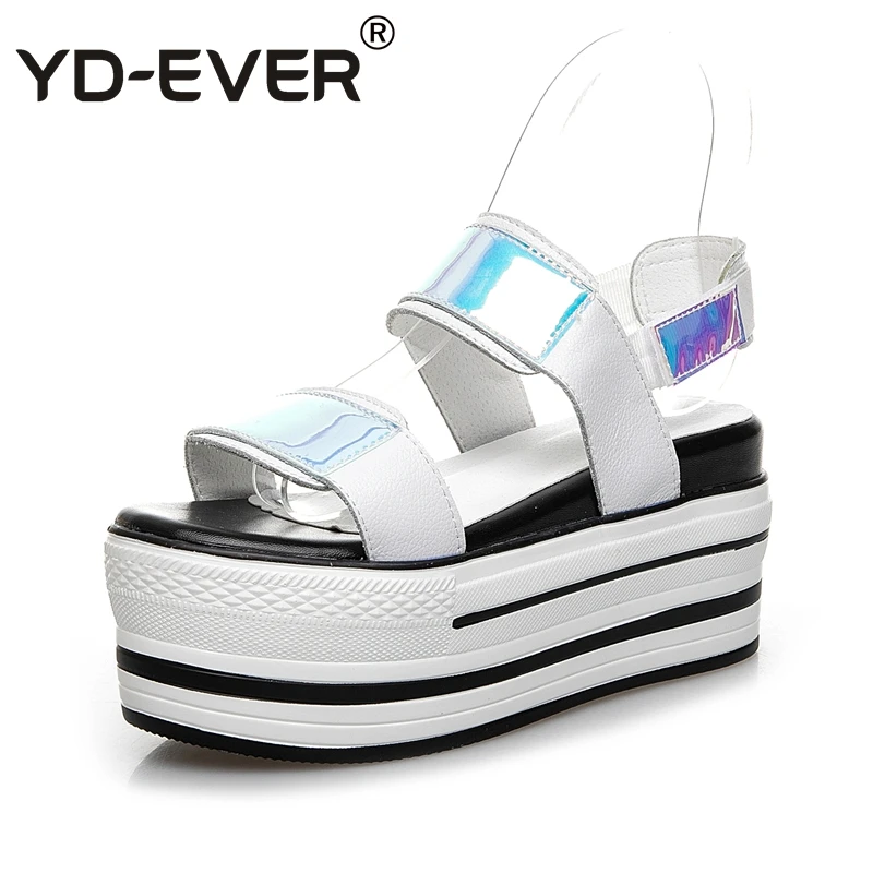 YD EVER 9 см блестящие женские босоножки На платформе Сандалии на танкетке лето