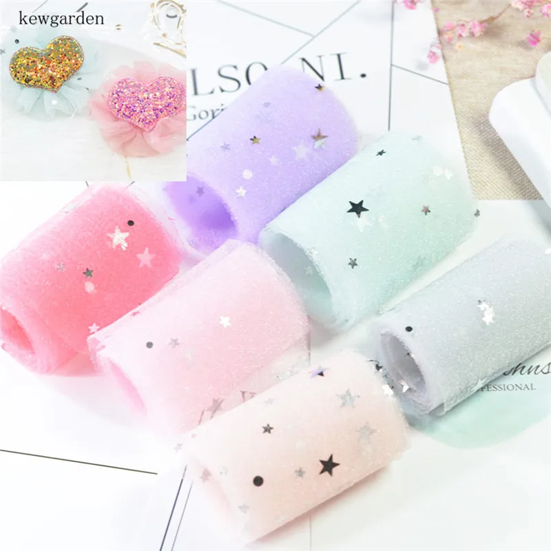 Kewgarden 6CM 2.5&quot Sequin Stars Seersucker Voile Ribbon DIY Hair Bowknot Accessories Handmade Tape Satin 20 Meters | Дом и сад