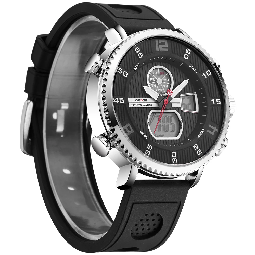 WEIDE Модные Часы кварцевые светодиодный мужские водонепроницаемые спортивные