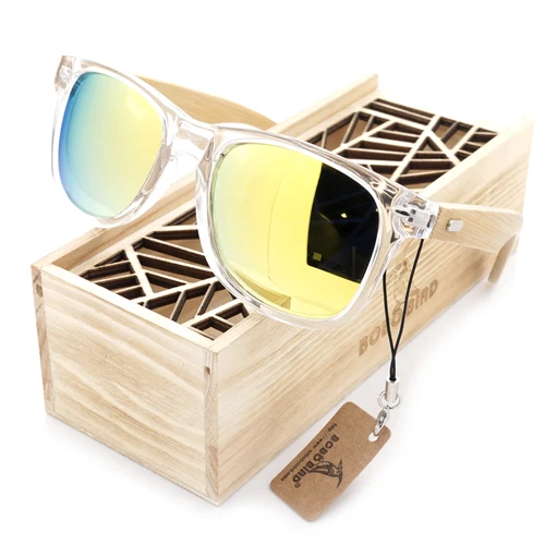 BOBO BIRD Bamboo Мужские солнцезащитные очки поляризованный Ультрафиолетовый 400 Ретро женские очки с вогнуто-выпуклыми линзами de soleil hommes polaris - Цвет линз: Yellow Lens