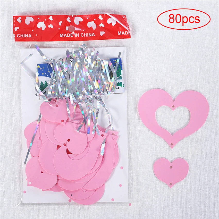 D-Pink 100 шт блестящее сердце картон карты шары в виде сердца подвеска на ленте свадебные шары для украшения вечерние принадлежности - Цвет: D-Pink